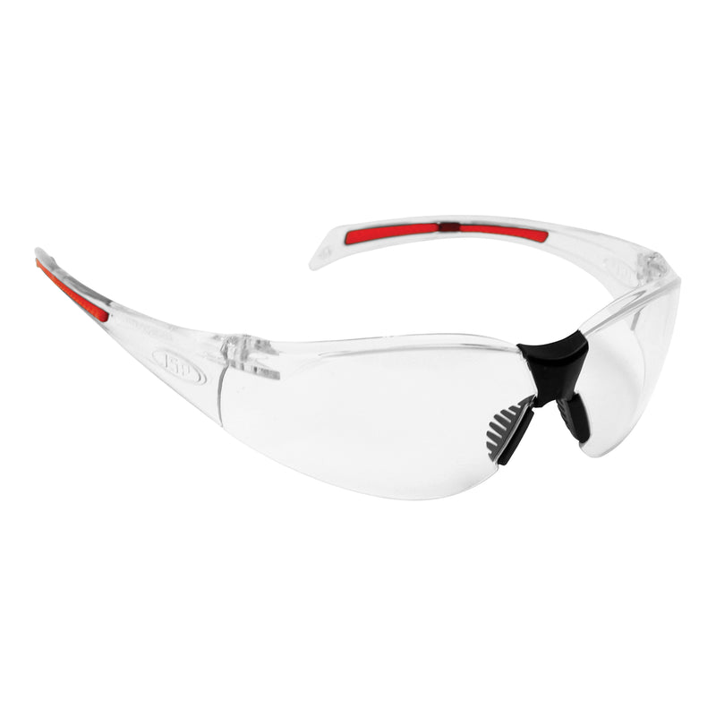 JSP Stealth 8000 Safety Specs - Clear Anti-scratch Lenses - Clear / Red Frames