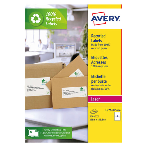 Avery Laser Labels Recycled 2 Per Sheet White Lr7168-100 – (Pack of 200)