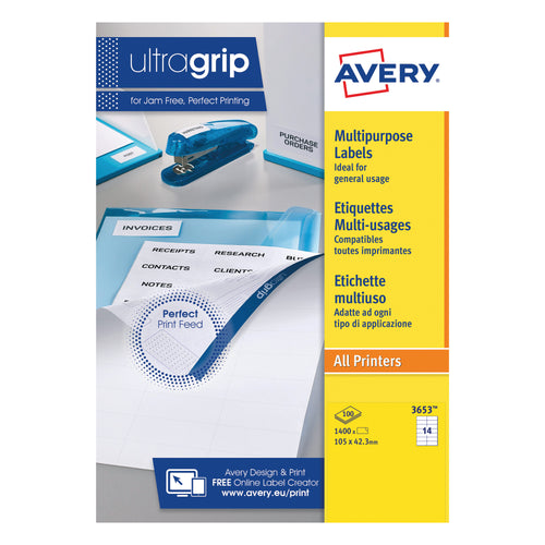 Avery Ultragrip Multi Labels 105x42.3mm 14 Per Sheet White – (Pack of 1400)