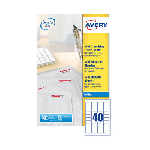 Avery Inkjet Mini Labels 45.7x25.4mm 40 Per Sheet White J8654 – (Pack of 1000)