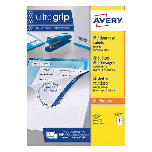 Avery Ultragrip Multipurpose Labels 105x74mm 8 Per Sheet White – (Pack of 800)