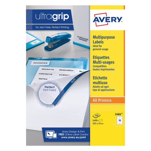 Avery Ultragrip Labels 105x37mm 16 Per Sheet White – (Pack of 1600)