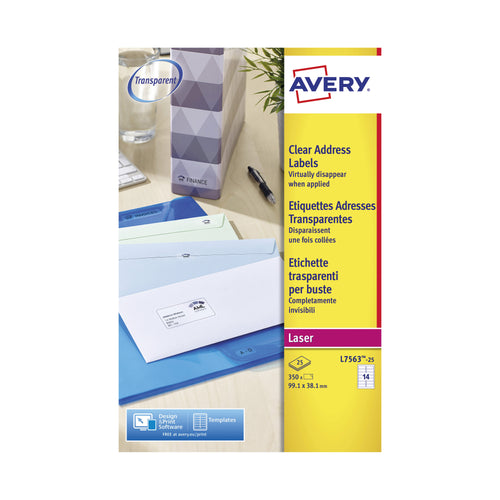 Avery Laser Labels 99.1x38.1 14 Per Sheet Clear L7563s – (Pack of 350)