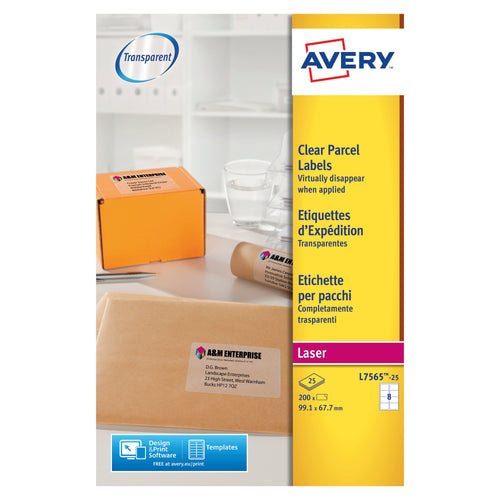 Avery Laser Label 99.1x67.7mm 8 Per Sheet Clear L7565 – (Pack of 200)
