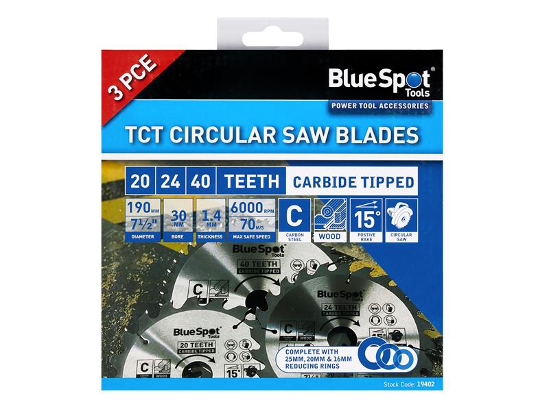BlueSpot Tools 190mm Circular Saw Blade Set, 3 Piece