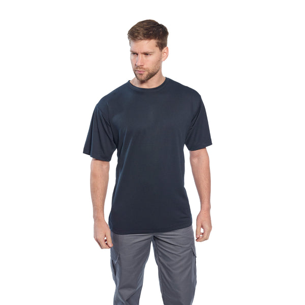 Model wearing Portwest C701 Combat Trousers, front view