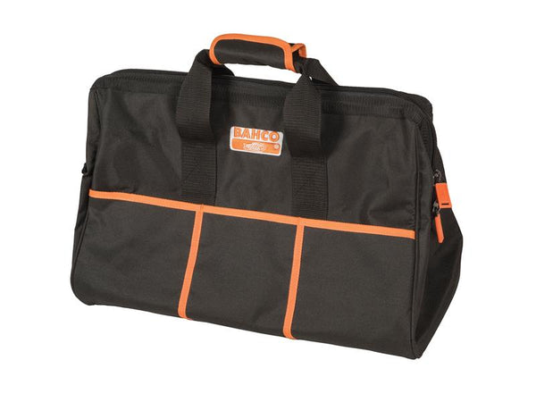 A 48cm Bahco closed-top fabric tool bag with multiple pockets and a shoulder strap.