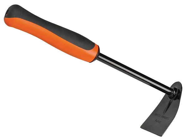 Bahco P262 Small Hand Garden Hoe with a black metal head and comfortable orange soft grip handle.
