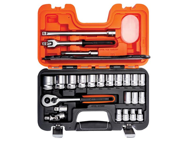 An open-case view of the Bahco S240 24-piece socket set, ready for use.