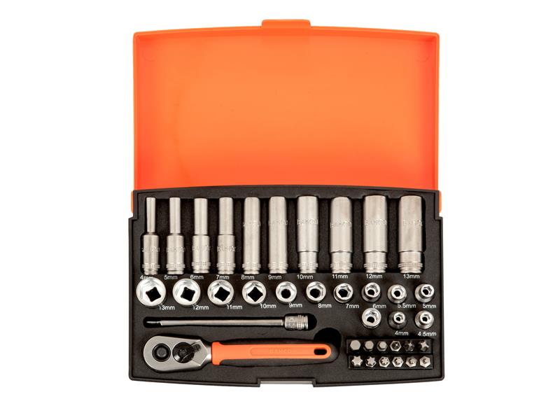 Bahco SL25L 1/4in Deep Drive Socket Set, 37 Piece