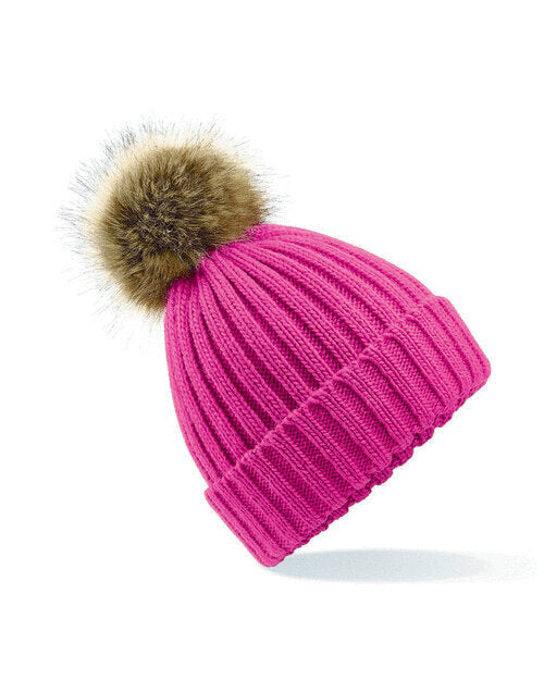 Beechfield Faux Fur Pom Pom Chunky Beanie