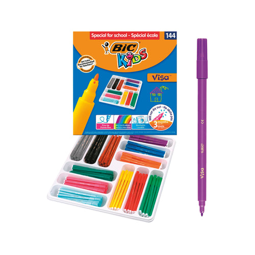 Bic Kids Visa Felt Tip Pens Fine Tip Assorted – (Pack of 144)