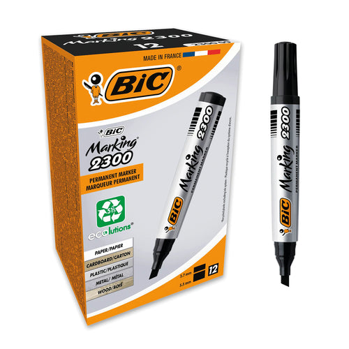 BIC 2300 Permanent Marker Chisel Tip Black – (Pack of 12)