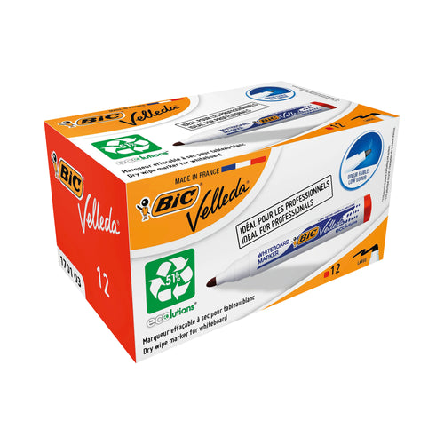 Bic Velleda 1701 Drywipe Marker Bullet Tip Red – (Pack of 12)