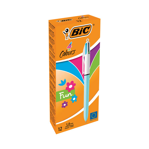 BIC 4 Colours Fun Retractable Ballpoint Pen – (Pack of 12)