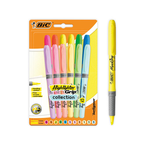 Bic Highlighter Grip Pastel Assorted – (Pack of 12)