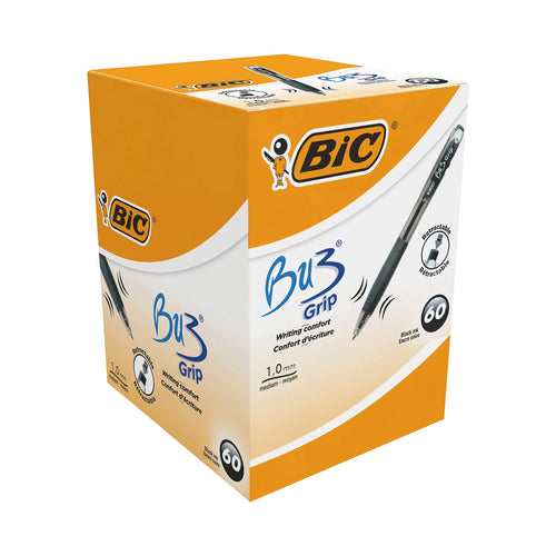 Bic Bu3 Grip Retractable Ballpoint Pen Black – (Pack of 60)