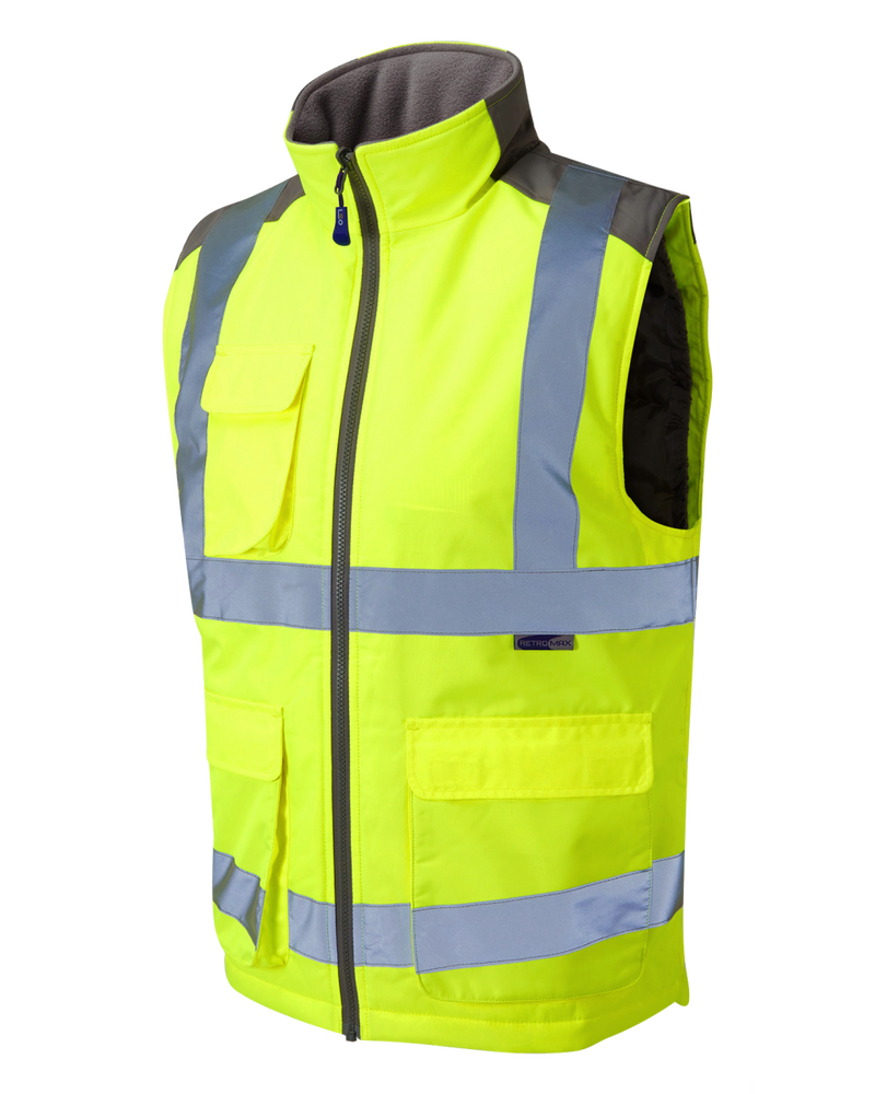 Leo Workwear yellow high-visibility waistcoat for reliable worker safety on construction sites