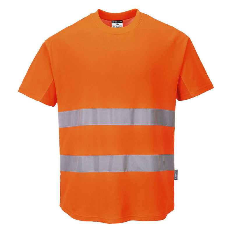 Portwest Hi-Vis Cotton Comfort Mesh Insert T-Shirt Short Sleeved