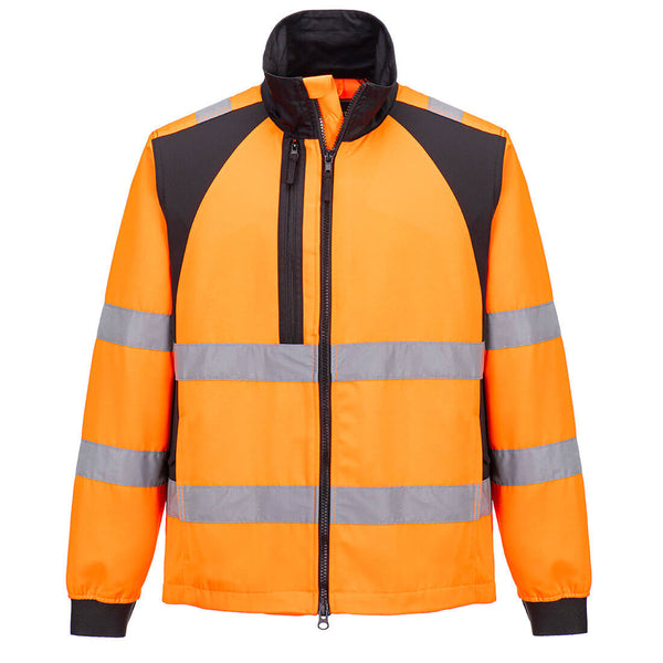 Orange workwear coverall with contrast reflective tape and multi-functional design