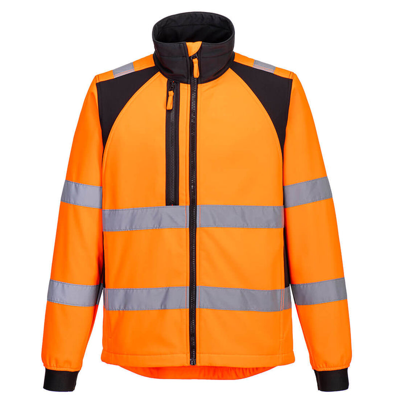 Orange hi-vis coverall with twin-stitched seams, reflective tape, and rugged durability