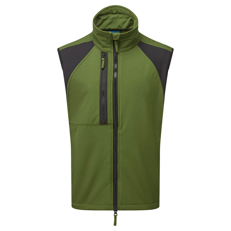 Green functional coverall with ergonomic build and chest-to-knee visibility accents