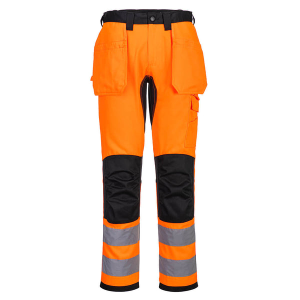 Portwest WX2 Eco Hi-Vis Holster Trousers in orange/black.