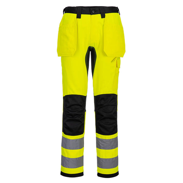 Portwest WX2 Eco Hi-Vis Holster Trousers in yellow/black.