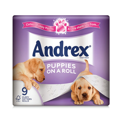 Andrex 2-ply Toilet Roll Puppies On A Roll White – (Pack of 9)