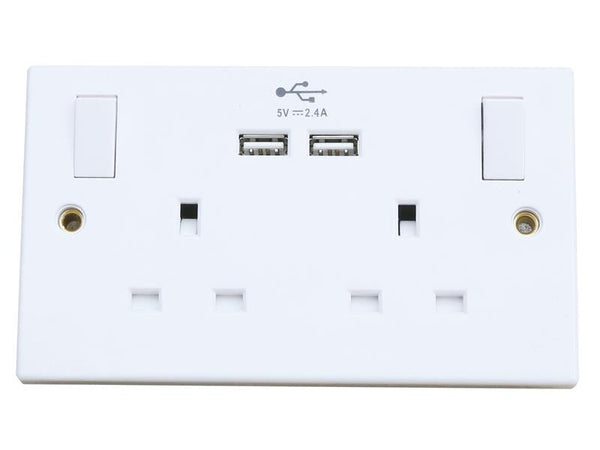 Switched Socket 2-Gang + 2 USB Ports 13A