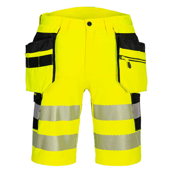 Portwest DX4 Hi-Vis Holster Pocket Shorts DX446 in Yellow/Black.