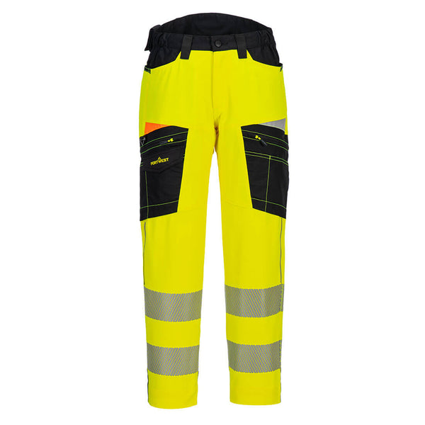Portwest DX4 Hi-Vis Service Trousers in yellow/black.