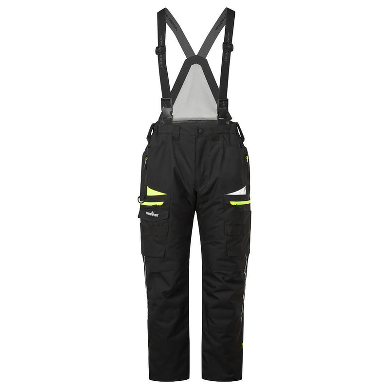 Black insulated Portwest DX4 winter work trousers (DX458) with a modern, slim fit for cold weather.
