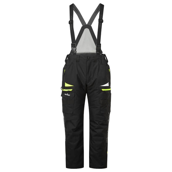 Black insulated Portwest DX4 winter work trousers (DX458) with a modern, slim fit for cold weather.
