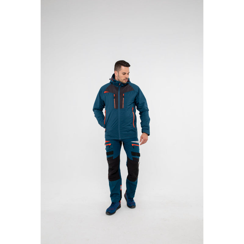 A close-up showing the adjustable, ergonomic hood on the Portwest DX4 jacket.
