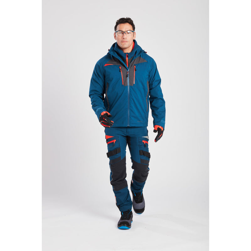 Man wearing Portwest DX4 Quarter-Zip Hoodie and matching work pants.