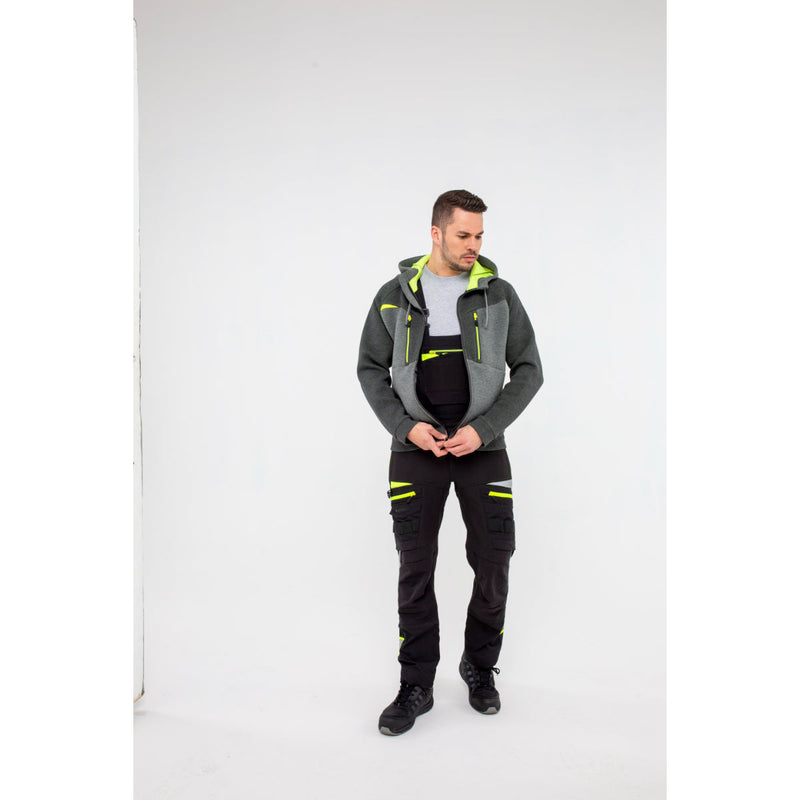 Man in Portwest DX4 Zipped Hoodie showing close-up of zipper and collar details.