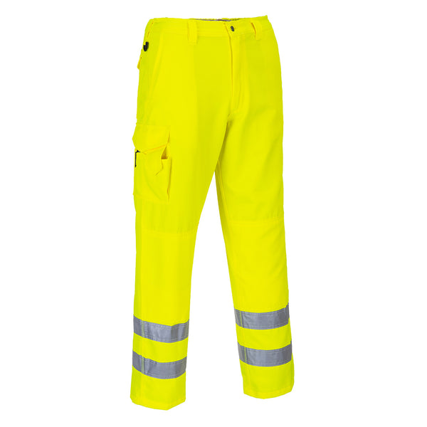 Yellow Portwest hi-vis work trousers (E046) with reflective tape for maximum visibility
