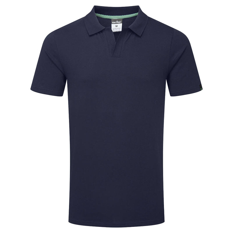 Portwest organic cotton recyclable polo shirt in navy.