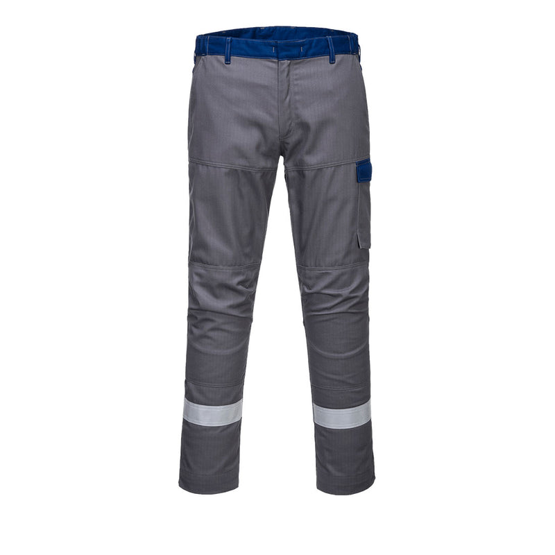 Portwest Bizflame Industry Two Tone Trousers FR06 in grey and sky blue, front view
