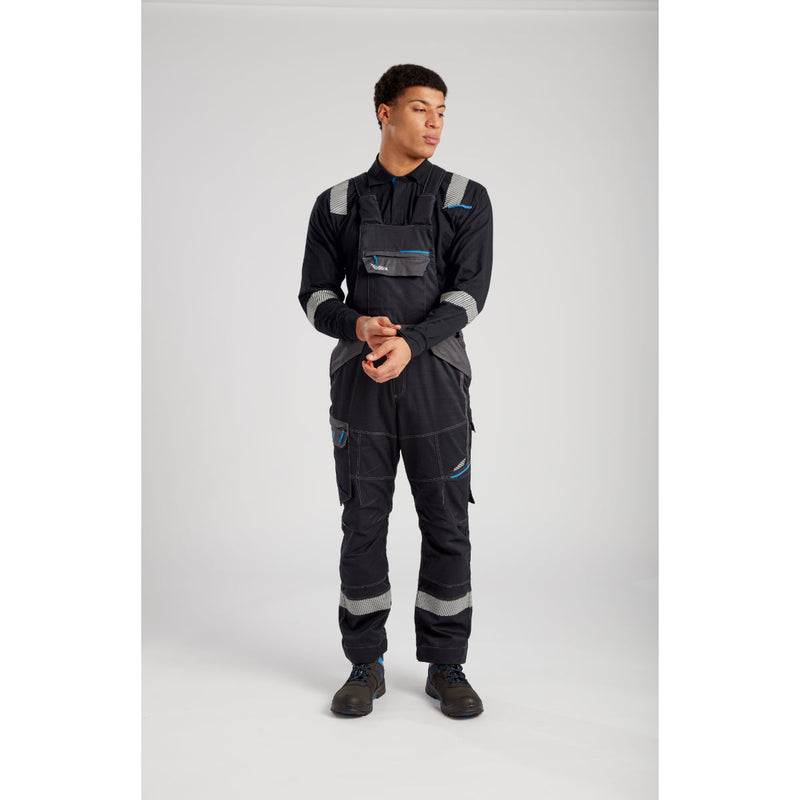 Side view of the Portwest WX3 FR Bib & Brace (FR405), highlighting its features.