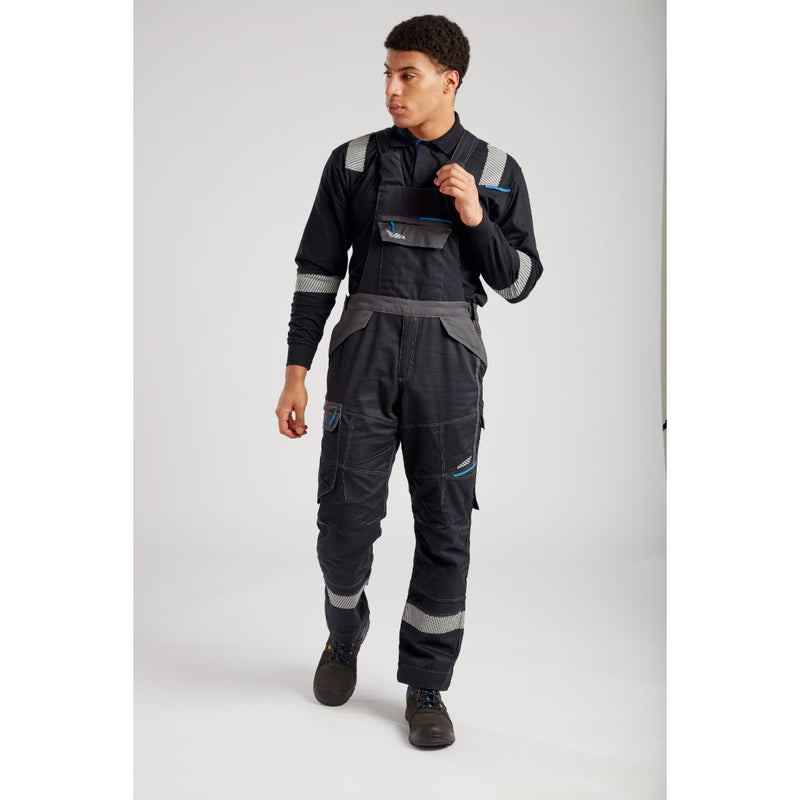 Portwest black flame-resistant jacket and bib pants