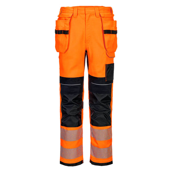 Portwest PW3 FR HVO Holster Trousers in orange and black color