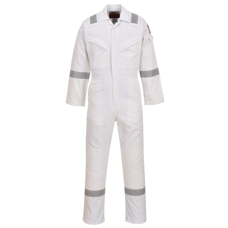 Portwest white flame-resistant coverall with pockets