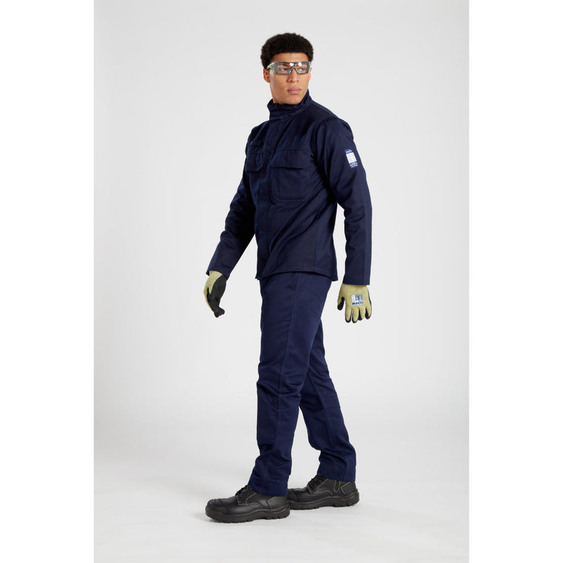 Close-up of a worker in FR gear, showing the reliable fit of the Tech Look Plus Spectacles (PS11) in demanding jobs.