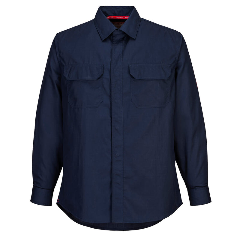 Navy Portwest Bizflame Plus Shirt FR69 featuring classic design and flame-resistant fabric