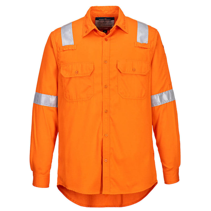 Orange work jacket with reflective elements designed for safety in construction environments