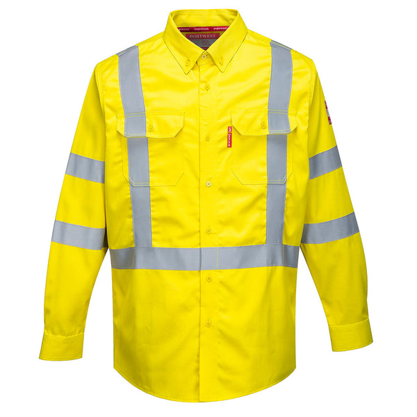 Yellow Portwest 88/12 Hi-Vis FR Shirt FR95 ideal for day-long high-risk job environments