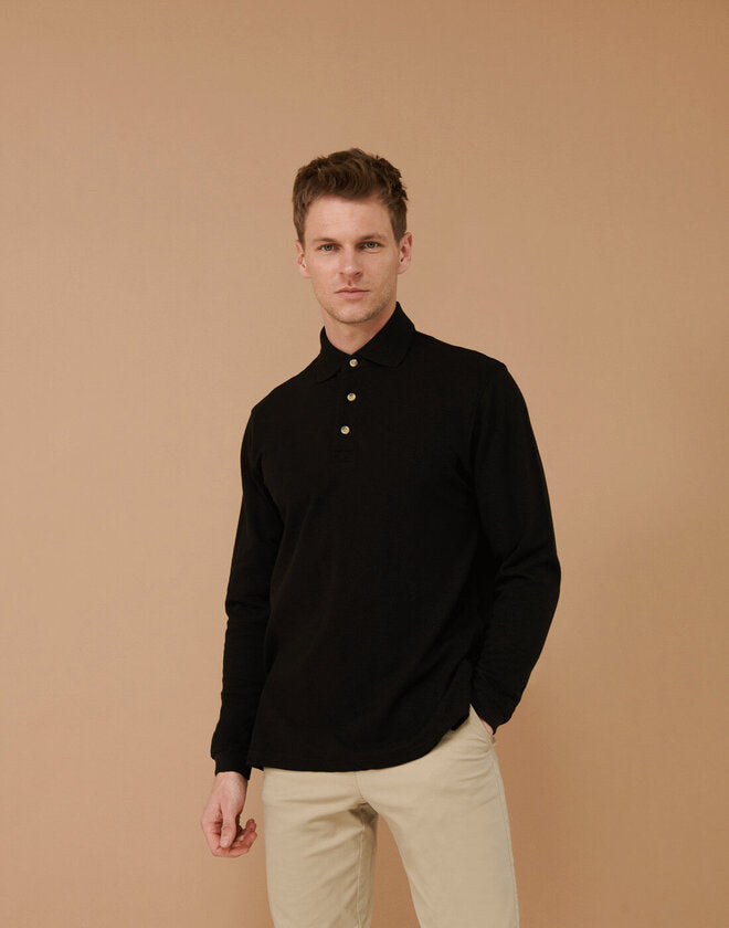 Henbury Long Sleeve Cotton Pique Polo Shirt