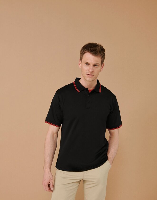 Henbury Coolplus Short Sleeve Tipped Polo Shirt